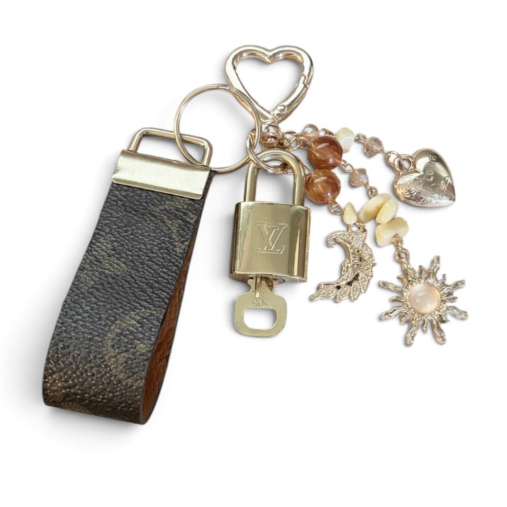 Louis Vuitton Lock & Key #305 w/an LV Canvas Loop, Sun & Heart Charm Keychain